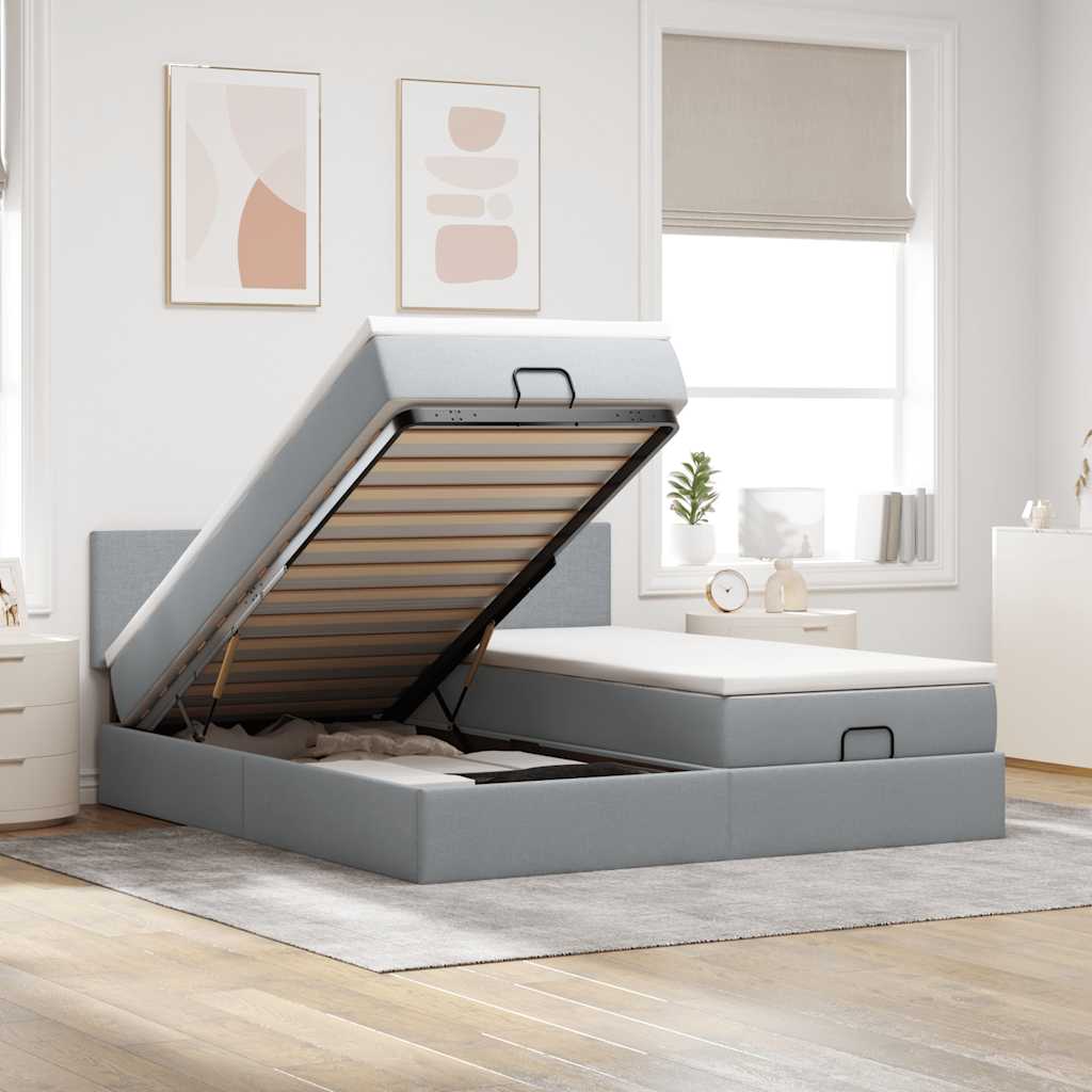 vidaXL Ottoman Bed with Mattresses & LEDs Light Grey 160x200 cm Fabric