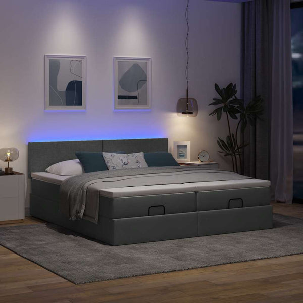 vidaXL Ottoman Bed with Mattresses & LEDs Dark Grey 160x200 cm Fabric