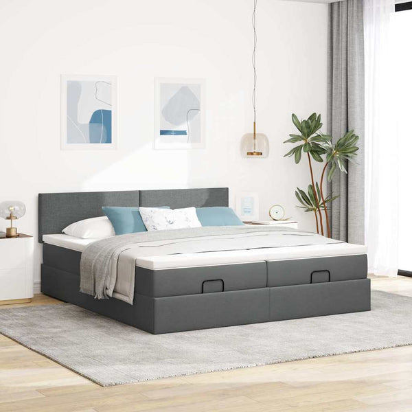 vidaXL Ottoman Bed with Mattresses & LEDs Dark Grey 160x200 cm Fabric