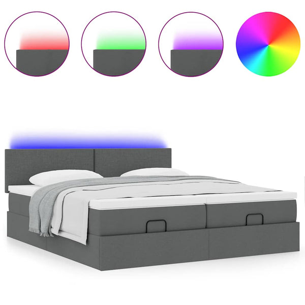 vidaXL Ottoman Bed with Mattresses & LEDs Dark Grey 160x200 cm Fabric