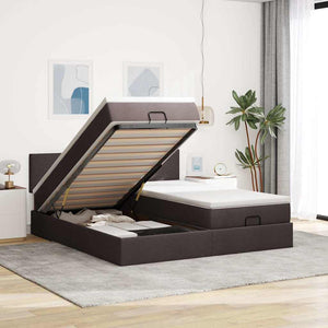 vidaXL Ottoman Bed with Mattresses & LEDs Dark Brown 160x200 cm Fabric