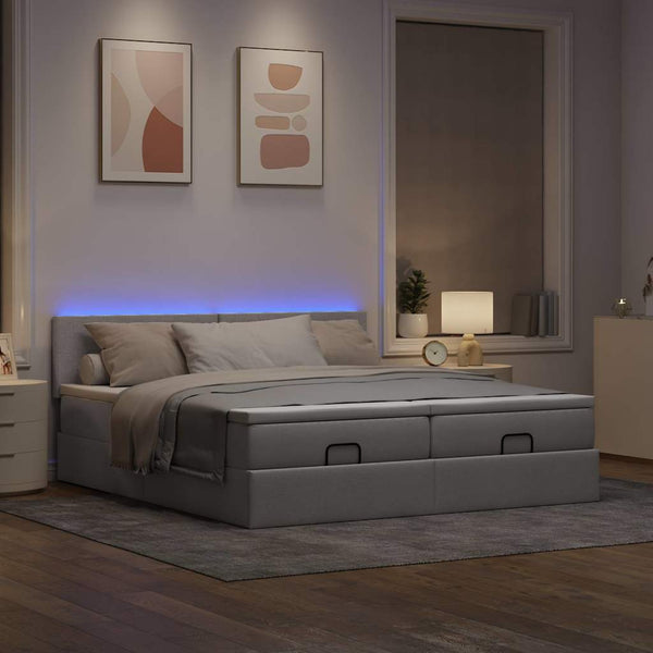 vidaXL Ottoman Bed with Mattresses & LEDs Taupe Fabric 160x200 cm