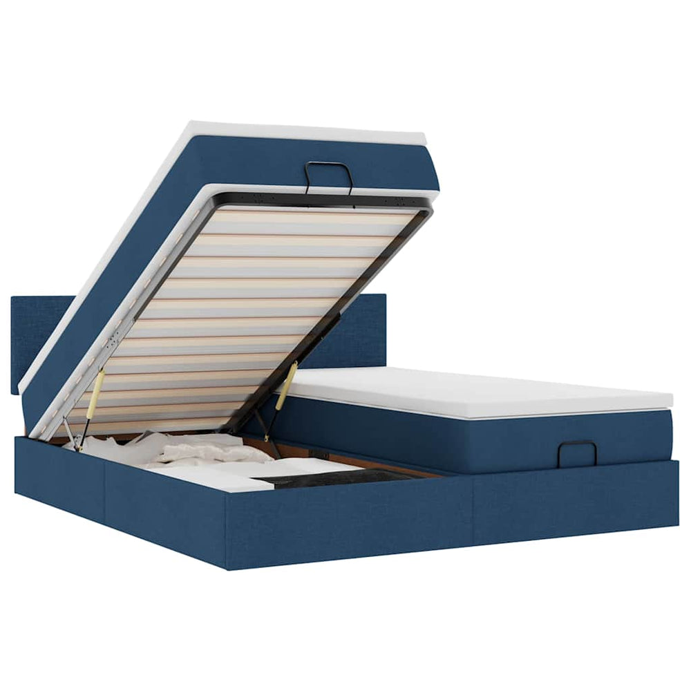 vidaXL Ottoman Bed with Mattresses & LEDs Blue 160x200 cm Fabric