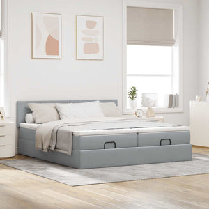 Ottoman Bett mit Matratzen & LEDs Hellgrau 180x200 cm