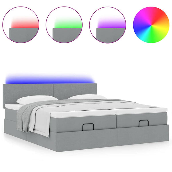 Ottoman Bett mit Matratzen & LEDs Hellgrau 180x200 cm