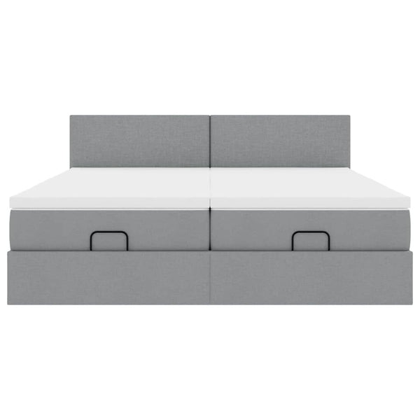 Ottoman Bett mit Matratzen & LEDs Hellgrau 180x200 cm