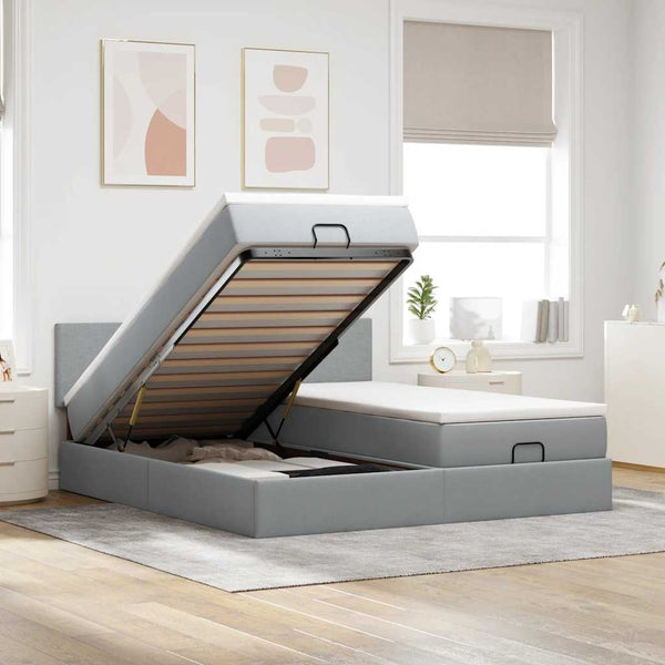 Ottoman Bett mit Matratzen & LEDs Hellgrau 180x200 cm