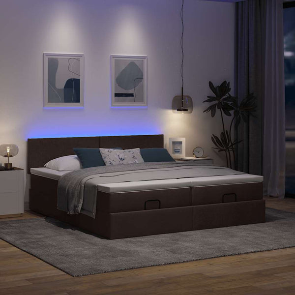 Ottoman Bett mit Matratzen & LEDs Dunkelbraun 180x200 cm