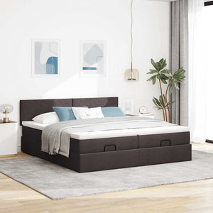 Ottoman Bett mit Matratzen & LEDs Dunkelbraun 180x200 cm