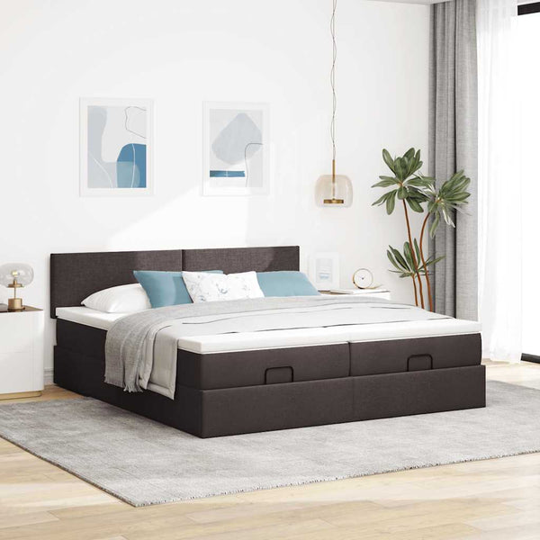 Ottoman Bett mit Matratzen & LEDs Dunkelbraun 180x200 cm