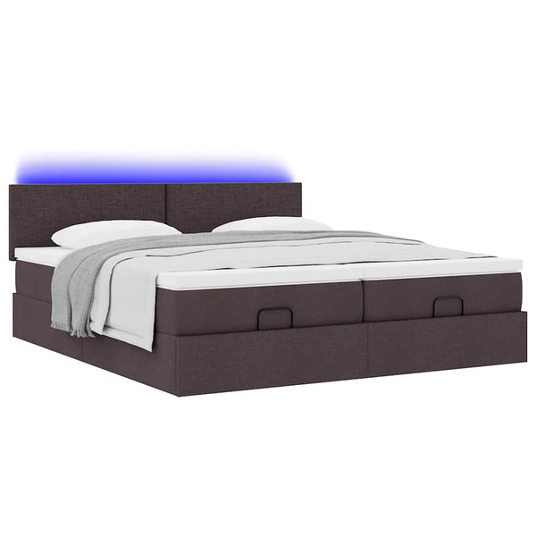 Ottoman Bett mit Matratzen & LEDs Dunkelbraun 180x200 cm