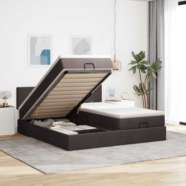 Ottoman Bett mit Matratzen & LEDs Dunkelbraun 180x200 cm