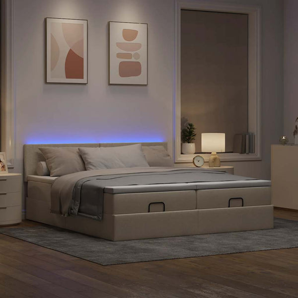 Ottoman Bett Creme mit Matratzen & LEDs 180x200