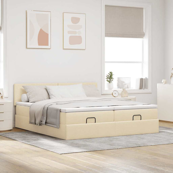 Ottoman Bett Creme mit Matratzen & LEDs 180x200