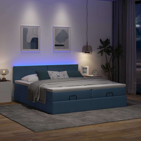 Ottoman Bett mit Matratzen & LEDs Blau 180x200 cm