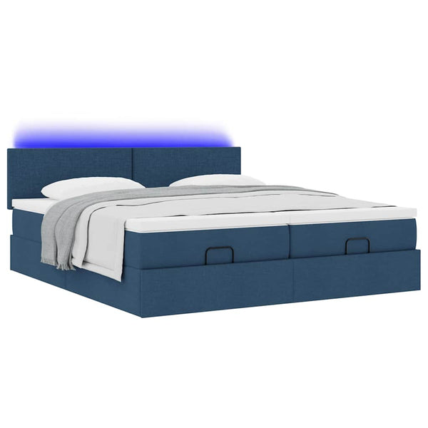 Ottoman Bett mit Matratzen & LEDs Blau 180x200 cm