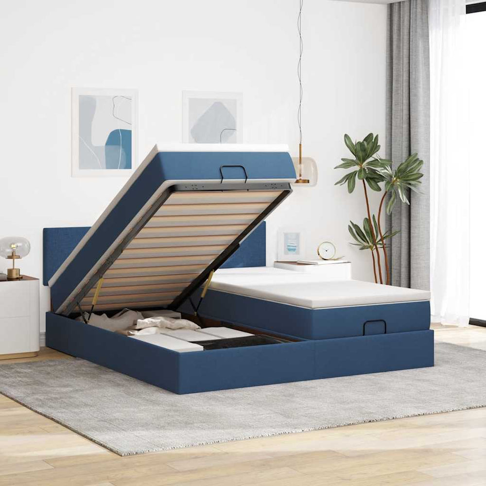 Ottoman Bett mit Matratzen & LEDs Blau 180x200 cm