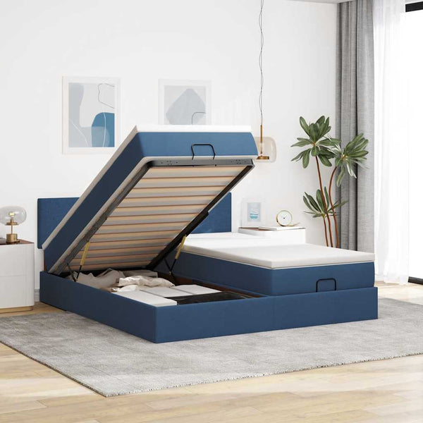 Ottoman Bett mit Matratzen & LEDs Blau 180x200 cm
