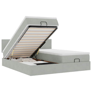 Ottoman Bett mit Matratze & LEDs Hellgrau 160x200 cm