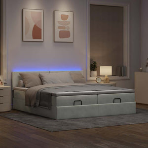 Ottoman Bett mit Matratze & LEDs Hellgrau 160x200 cm