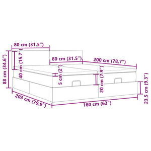 Ottoman Bett mit Matratze & LEDs Hellgrau 160x200 cm