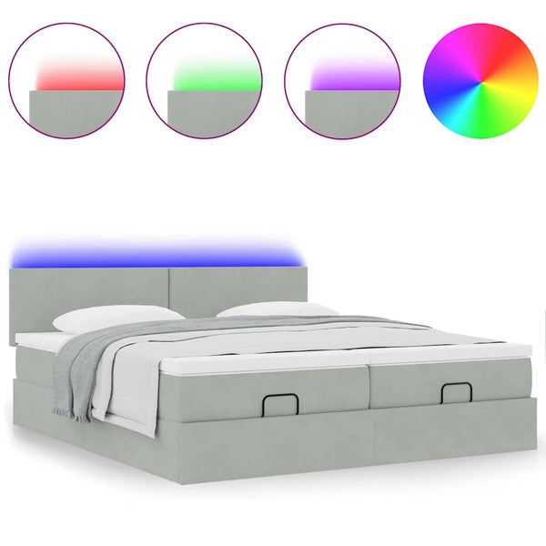 Ottoman Bett mit Matratze & LEDs Hellgrau 160x200 cm