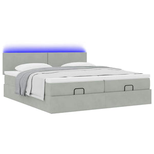 Ottoman Bett mit Matratze & LEDs Hellgrau 160x200 cm