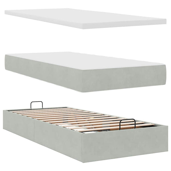 Ottoman Bett mit Matratze & LEDs Hellgrau 160x200 cm