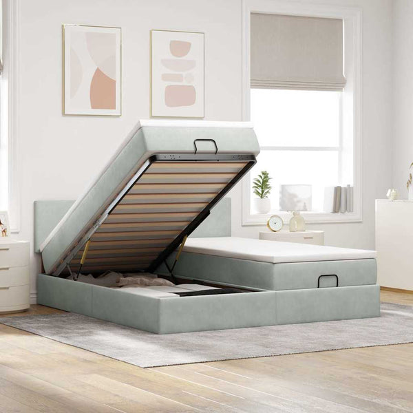 Ottoman Bett mit Matratze & LEDs Hellgrau 160x200 cm