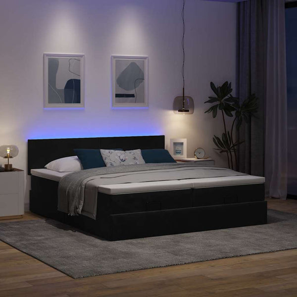 Ottoman Bett mit Matratzen & LEDs 160x200 cm Samt Schwarz