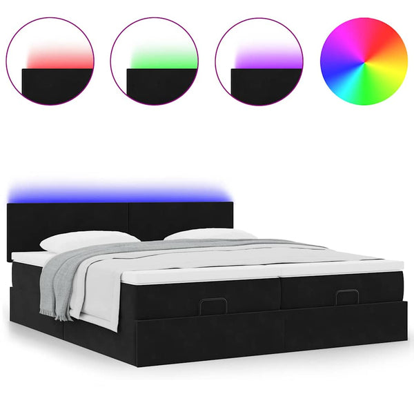 Ottoman Bett mit Matratzen & LEDs 160x200 cm Samt Schwarz
