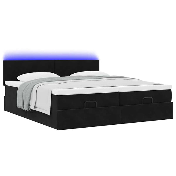 Ottoman Bett mit Matratzen & LEDs 160x200 cm Samt Schwarz