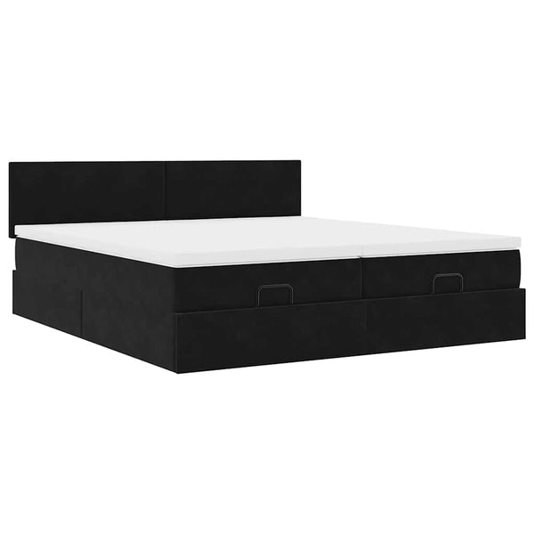 Ottoman Bett mit Matratzen & LEDs 160x200 cm Samt Schwarz