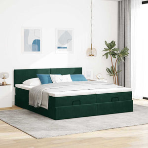 Ottoman Bett mit Matratzen & LEDs Dunkelgrün 160x200 cm