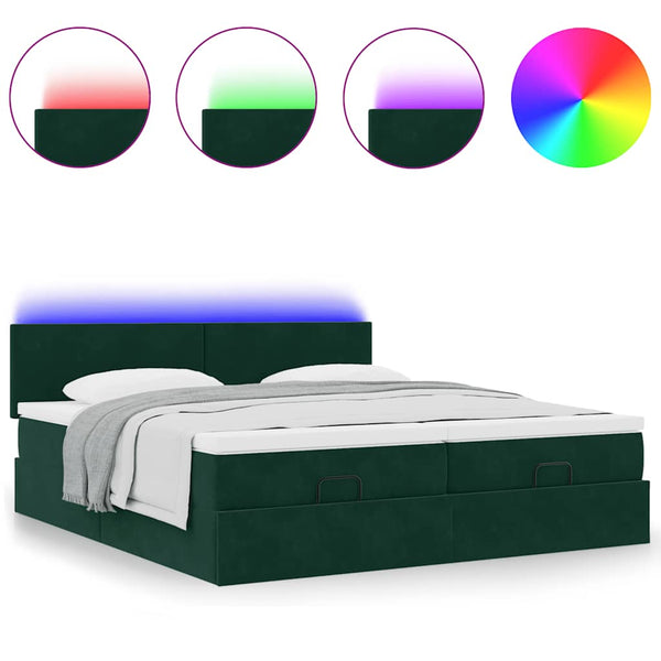 Ottoman Bett mit Matratzen & LEDs Dunkelgrün 160x200 cm