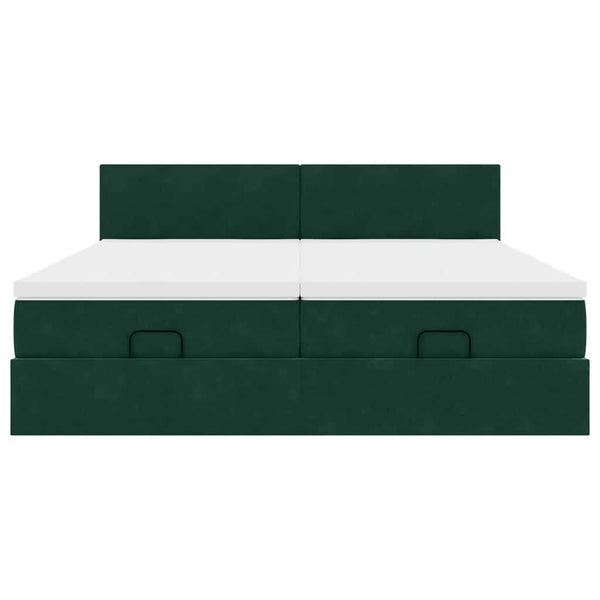 Ottoman Bett mit Matratzen & LEDs Dunkelgrün 160x200 cm