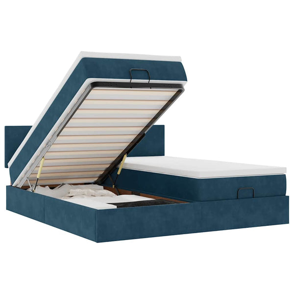 Ottoman Bett mit Matratze & LEDs Dunkelblau Samt 160x200