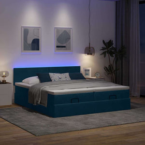 Ottoman Bett mit Matratze & LEDs Dunkelblau Samt 160x200
