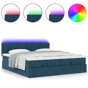 Ottoman Bett mit Matratze & LEDs Dunkelblau Samt 160x200