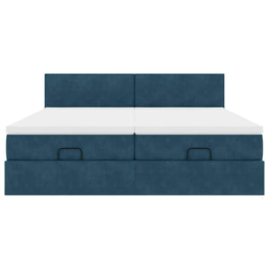 Ottoman Bett mit Matratze & LEDs Dunkelblau Samt 160x200
