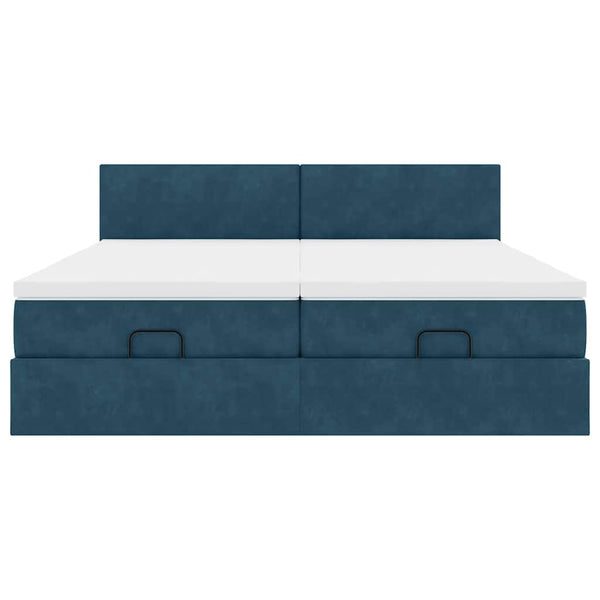 Ottoman Bett mit Matratze & LEDs Dunkelblau Samt 160x200