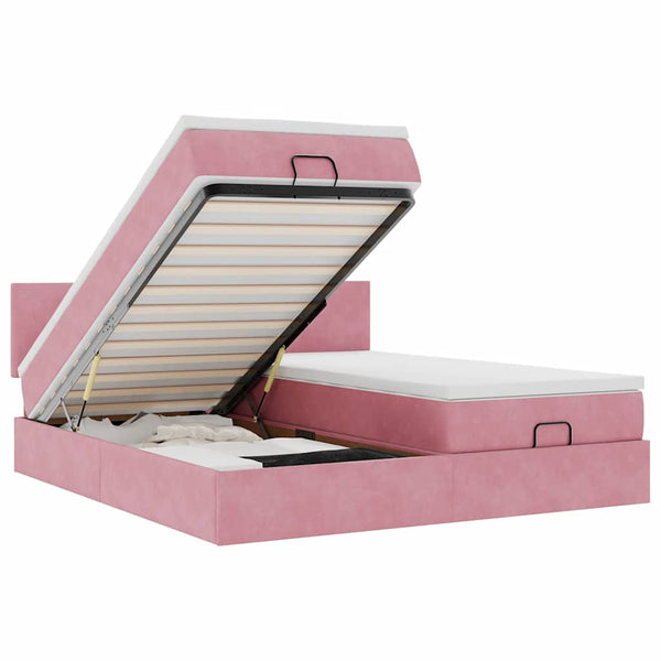 Ottoman Bett mit Matratzen & LEDs Rosa 160x200 cm