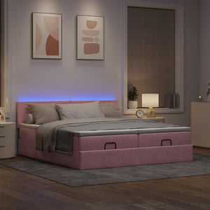 Ottoman Bett mit Matratzen & LEDs Rosa 160x200 cm
