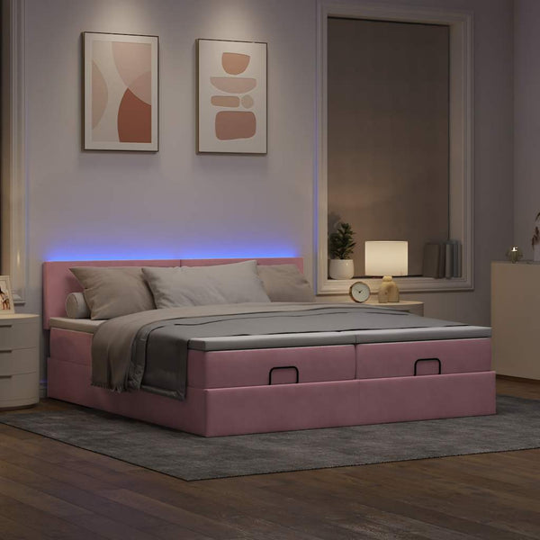 Ottoman Bett mit Matratzen & LEDs Rosa 160x200 cm