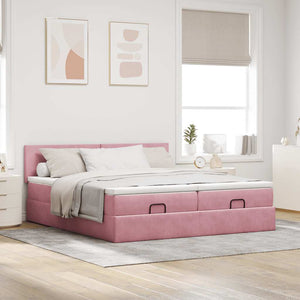 Ottoman Bett mit Matratzen & LEDs Rosa 160x200 cm