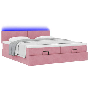 Ottoman Bett mit Matratzen & LEDs Rosa 160x200 cm