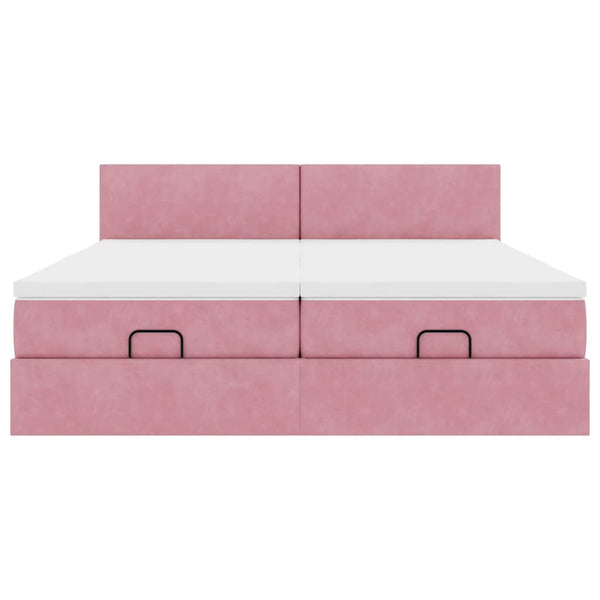 Ottoman Bett mit Matratzen & LEDs Rosa 160x200 cm