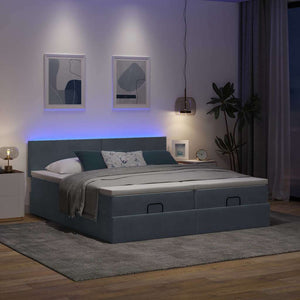 Ottoman Bett mit Matratzen & LEDs 180x200cm Dunkelgrau Samt