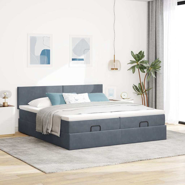 Ottoman Bett mit Matratzen & LEDs 180x200cm Dunkelgrau Samt