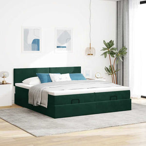 Ottoman Bett mit Matratzen & LEDs Dunkelgrün 180x200 cm